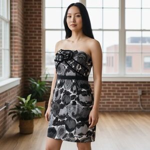 BCBGMaxAzria Black and Gray Strapless Dress